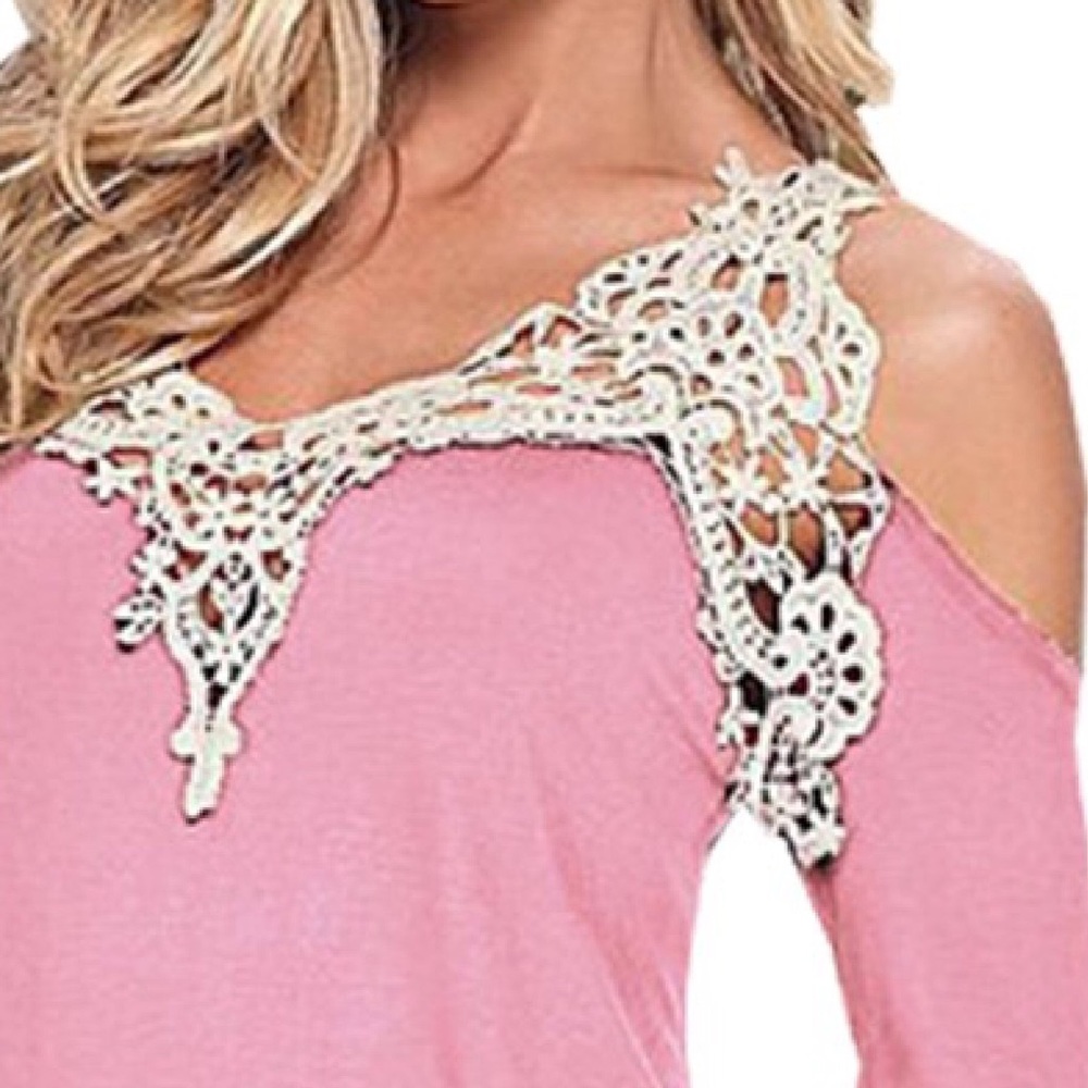➕"Clemma" Floral Lace Cold Shoulder Top➕ - Picture 4 of 5